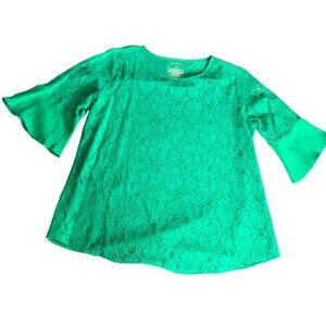 Van Heusen Size Large Green Lace Blouse Flared Sleeves Womens Top